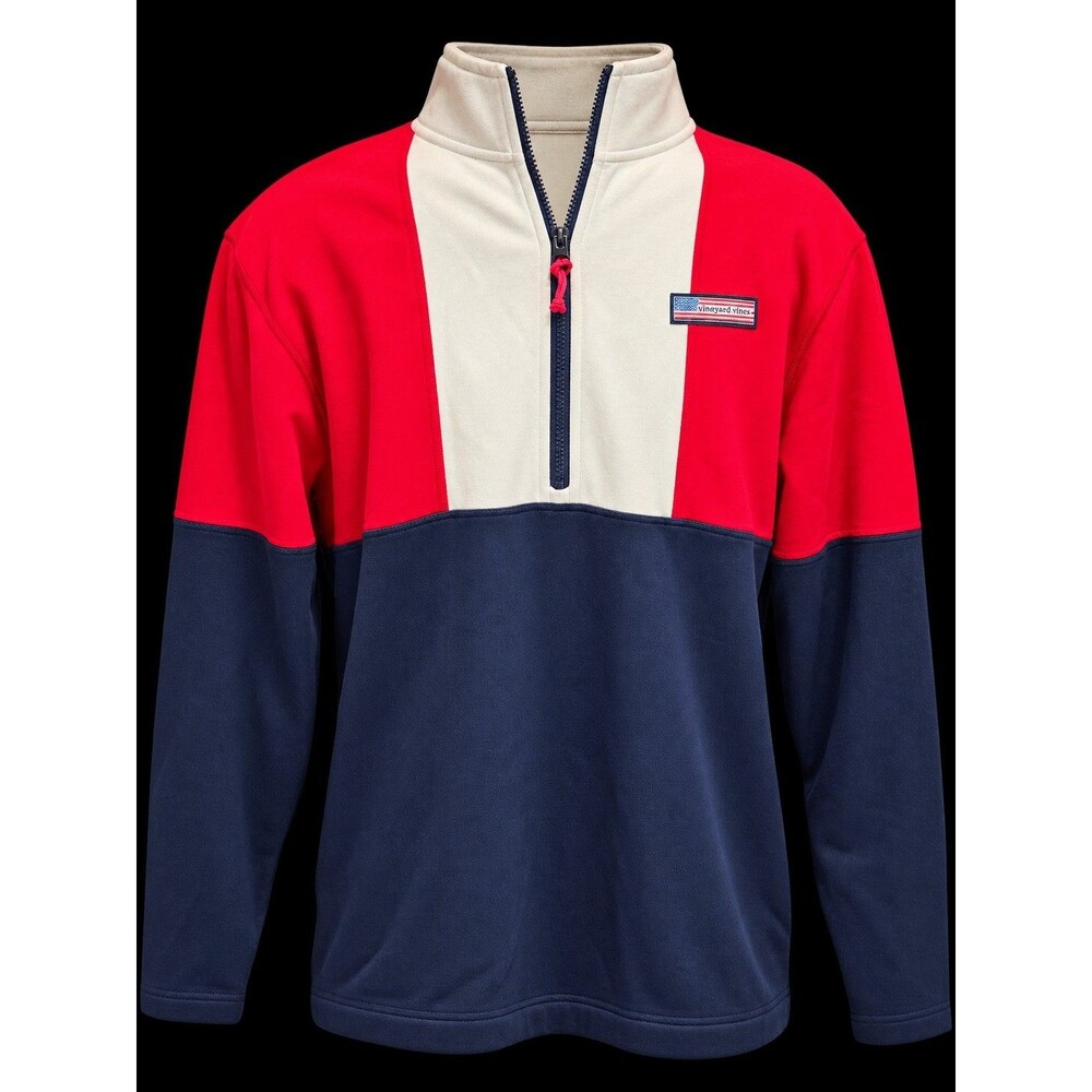 NWT Vineyard Vines XL Colorblock 1/4 Zip Pullover Red Navy White Cream USA *read